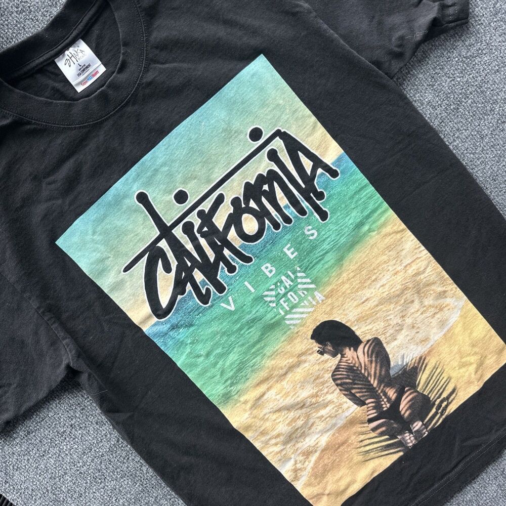Y2K Shaka Wear T Shirt L Large Black Heavy Cotton Print California Vibes